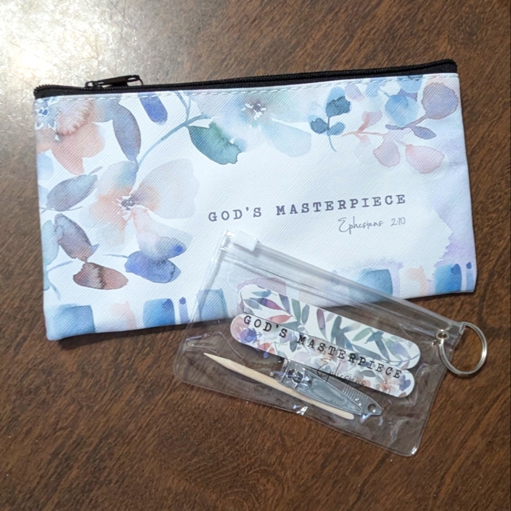 Beautiful scripture pouch and nail file/clipper set